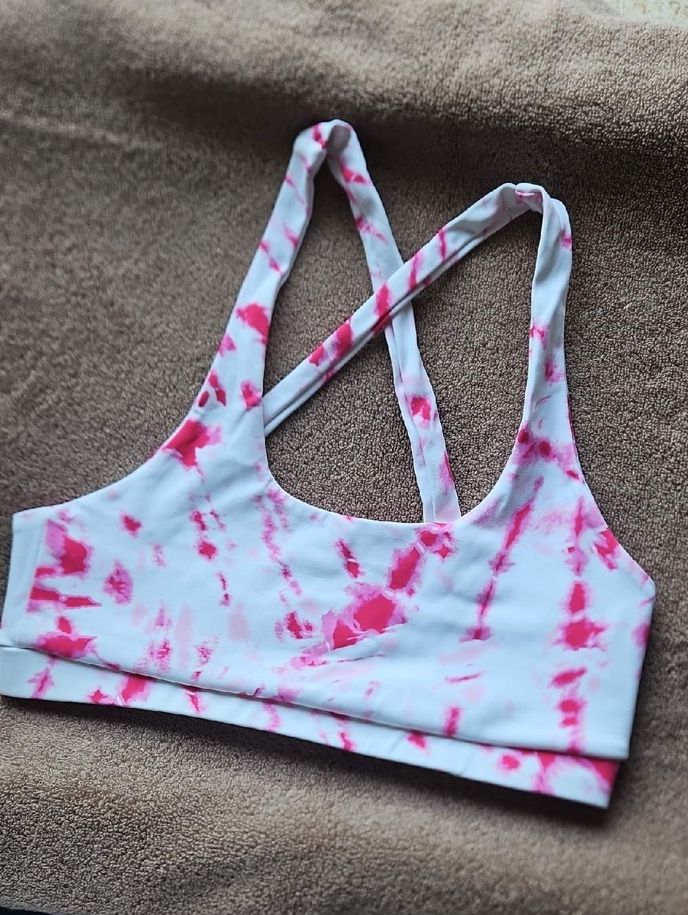 CELESTINE Pink & White Tie-dye Sport Bra Halter Top Strappy Medium NWOT